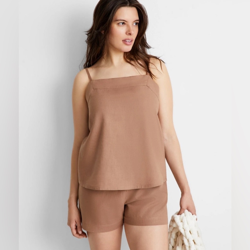 State Of Day Women's 2-Pc Sleeveless Linen Blend Pajamas Set Natural Umber M